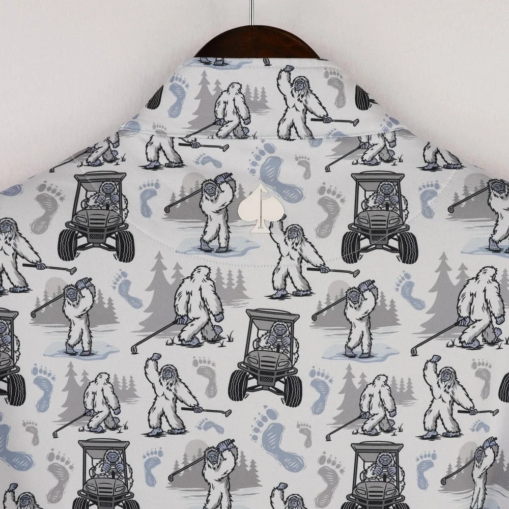 Pins &‎ Aces 1/4 Zip Pullover Shirt Mens Medium White Yeti Sasquatch Golf